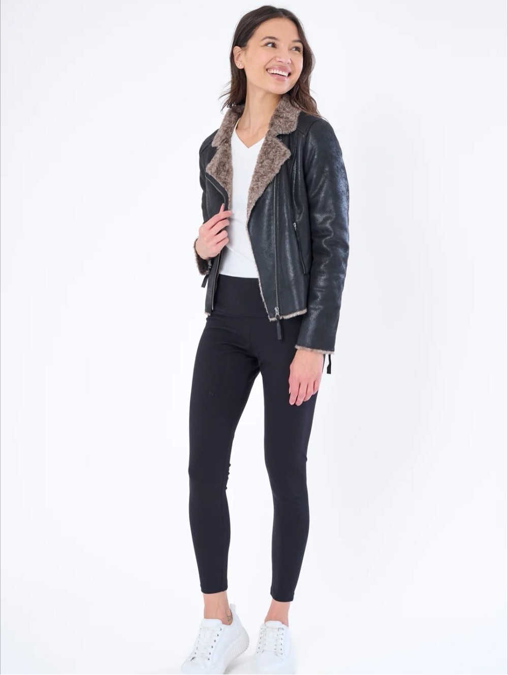 My Anorak Chinchilla Moto Jacket Sherpa Lined Black Coat Women's Size XS